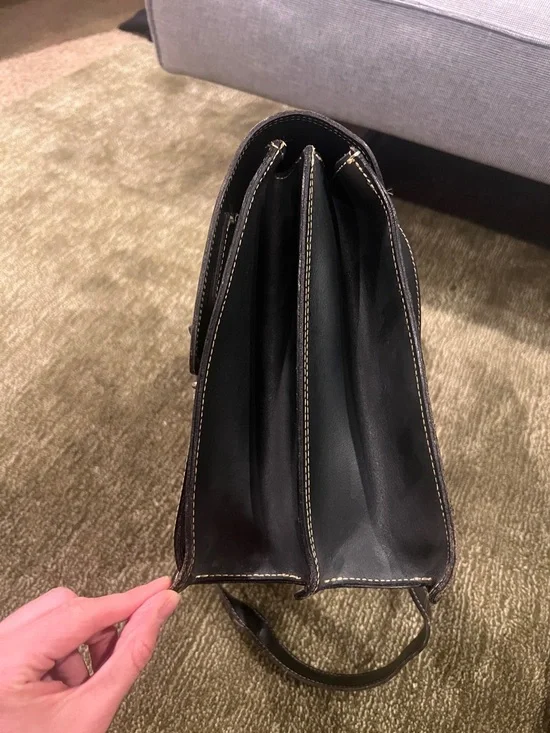 Black Leather Italian Messenger Bag with Silver Hardware - Picture 2 of 5